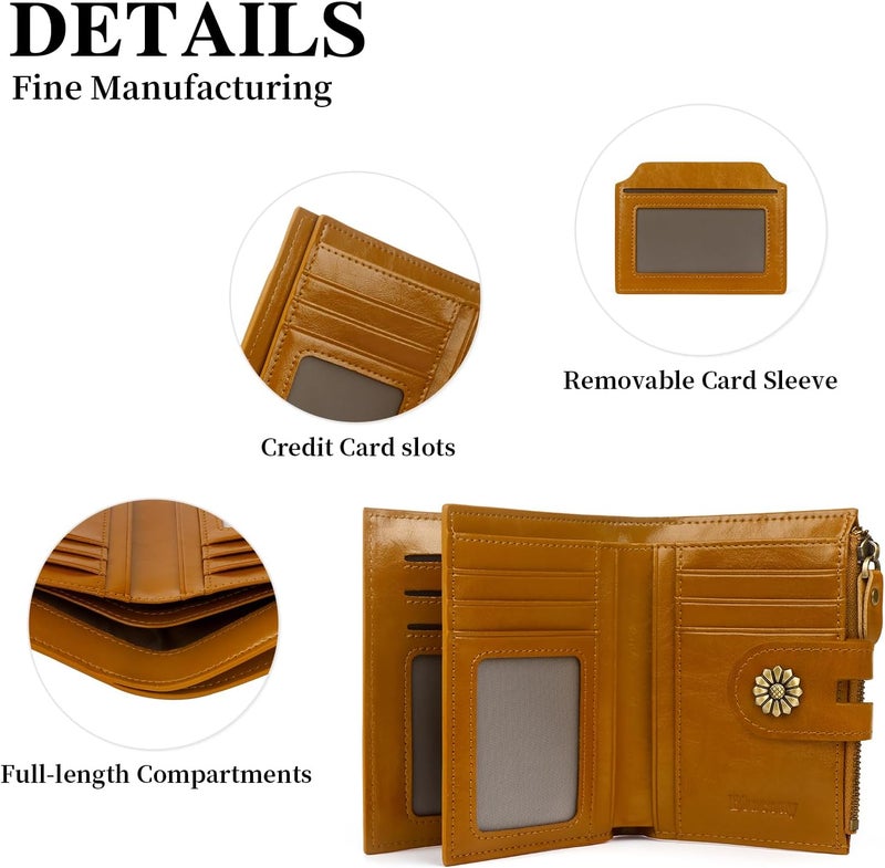 Blucoay Leather Wallet Women,RFID Blocking Womens Wallet Bifold Compact Card Holder Small Wallet for Women with Removable ID Window LightBrown - Image 5